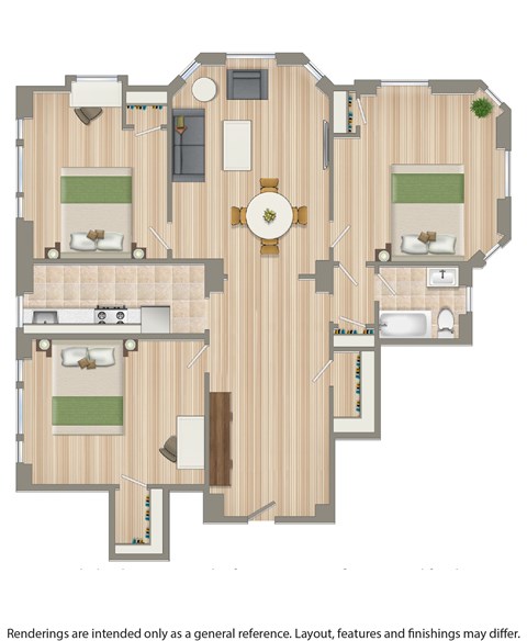 Floor plan for 3 beds, 1 bath, 1534 sqft